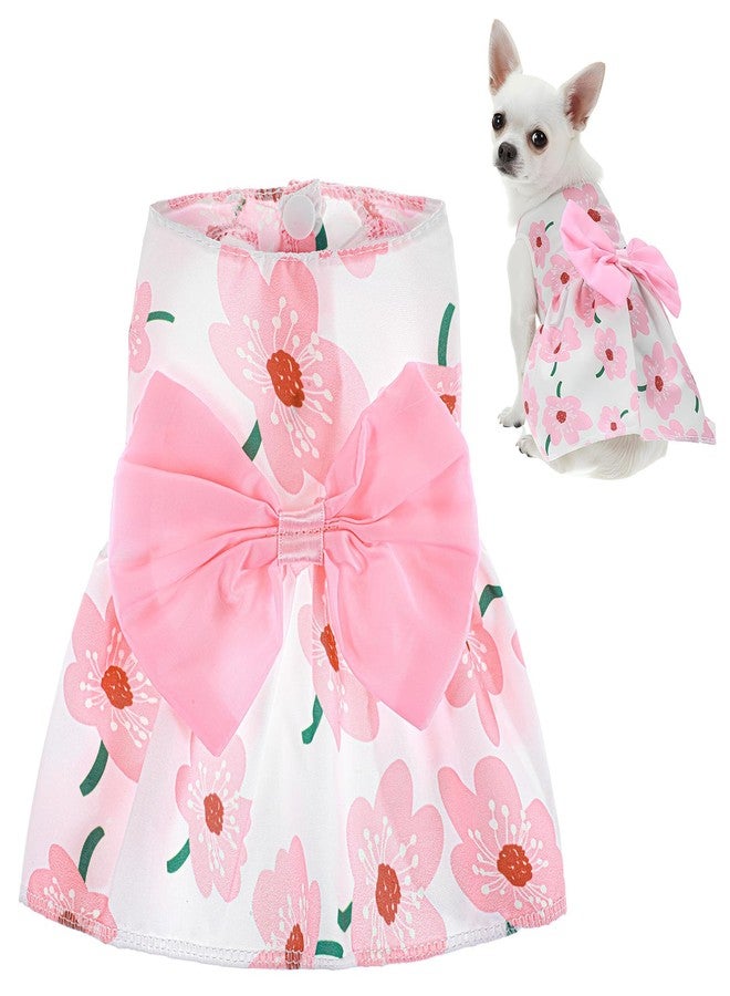 Larrel Dog Floral Dress, Cute Dog Dresses with Pink Bow, Pet Princess Dresses, Pink Floral Dogs Cat Clothes, Spring Summer Pet Clothes for Chihuahua, Yorkie, Puppy and Small Cats (XS Size) - Image 1